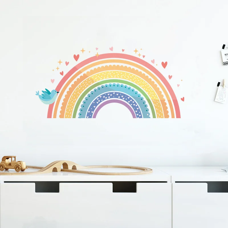 

Cartoon Lace Rainbow Wall Stickers Kids Room Background Decor Wallpaper Child Bedroom For Home Beautify Decoration Art Decals