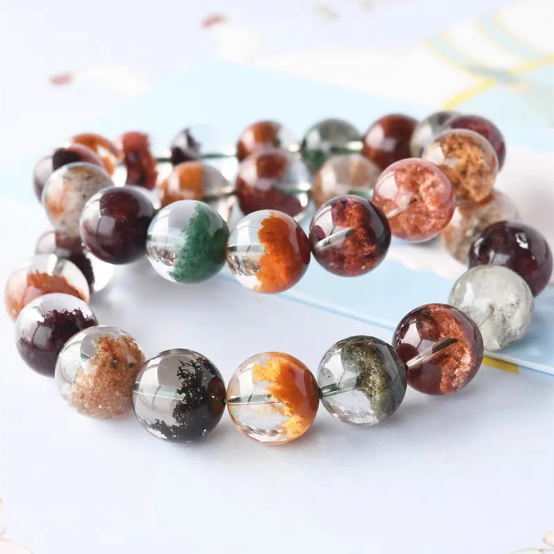 Natural Colorful Phantom Quartz Clear Round Beads Bracelet Women Phantom Stretch Bracelet 8mm 10mm 11mm 12mm 13mm 14mm AAAAA