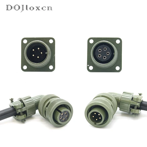 Imagen 2 del producto Juego de conectores de codo recto, conector macho y hembra de aviación estándar militar, 5 pines, MS3106A-14S-5S/P, MS5015, MS3102, 1/5 unidades