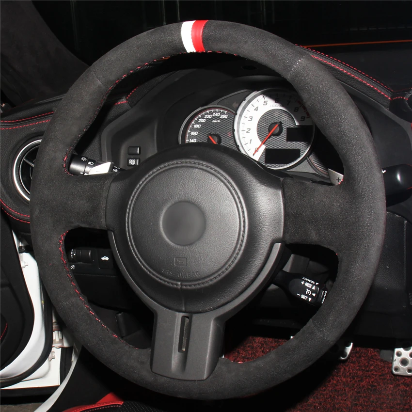 Hand Sew Black Suede White Red Marker Car Steering Wheel Cover for Toyota 86 GT86 Subaru BRZ Scion FR-S FRS 2012 2013 2014 2015