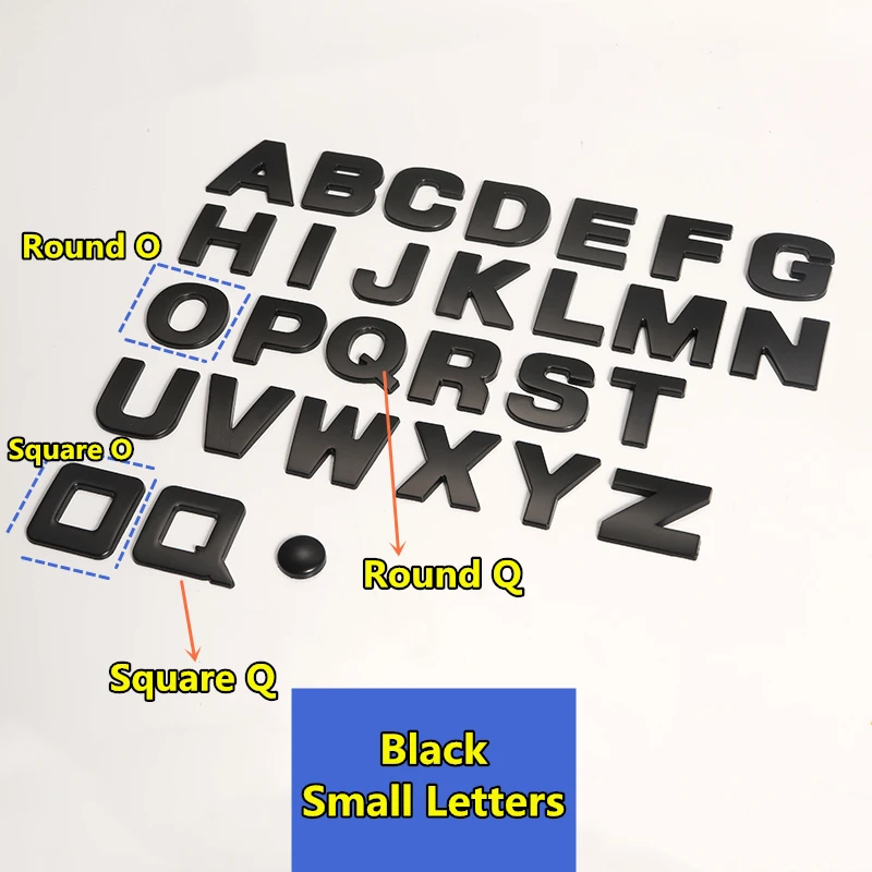 WL-Lettres de l\'alphabet 3D DIY, emblème chromé et noir, autocollant de voiture, badge numérique, logo, accessoires de moto, nouveau, 45mm, 25-28mm