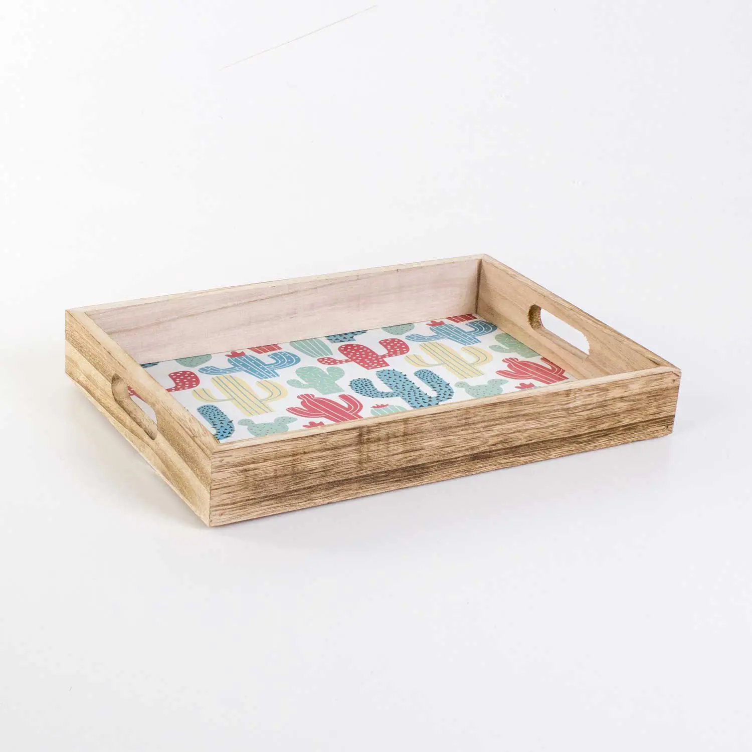 

DOLBOVI Euro Flora Natural Wood tray Colorful Cactus Pattern 35x25x5 Cm tray поднос plateau de service