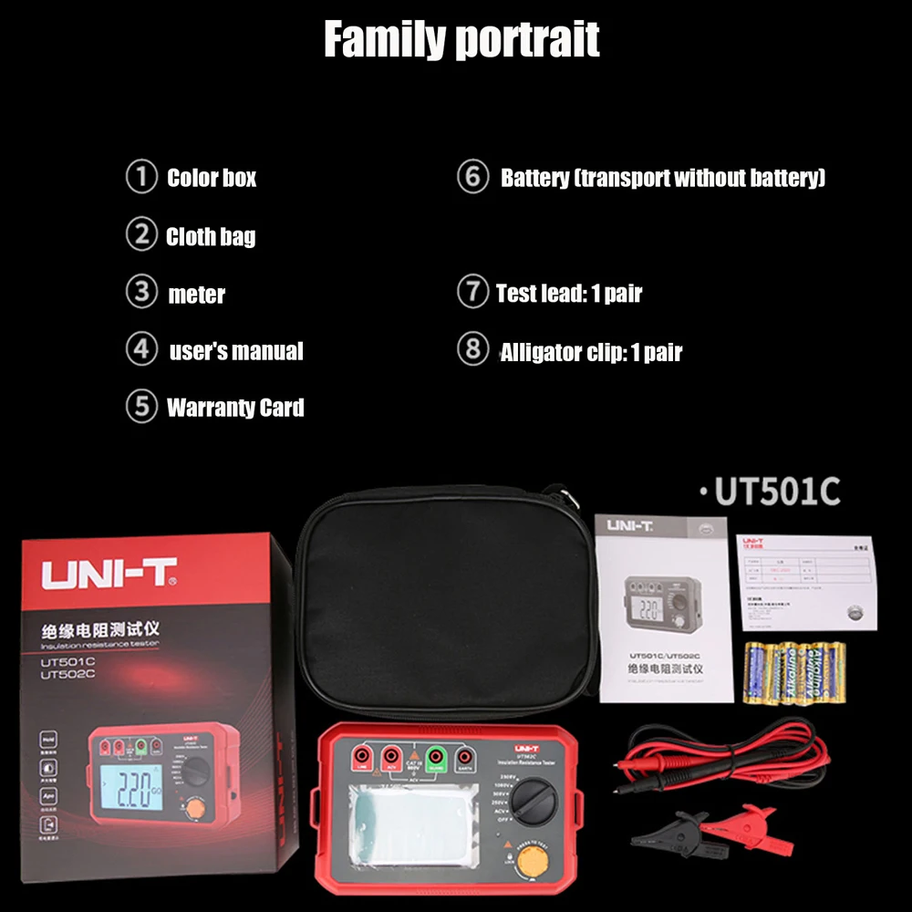 UNI-T Insulation Resistance Tester UT501C  Transformer Generator High Voltage Motor Cable Insulation Test Megohmmeter.