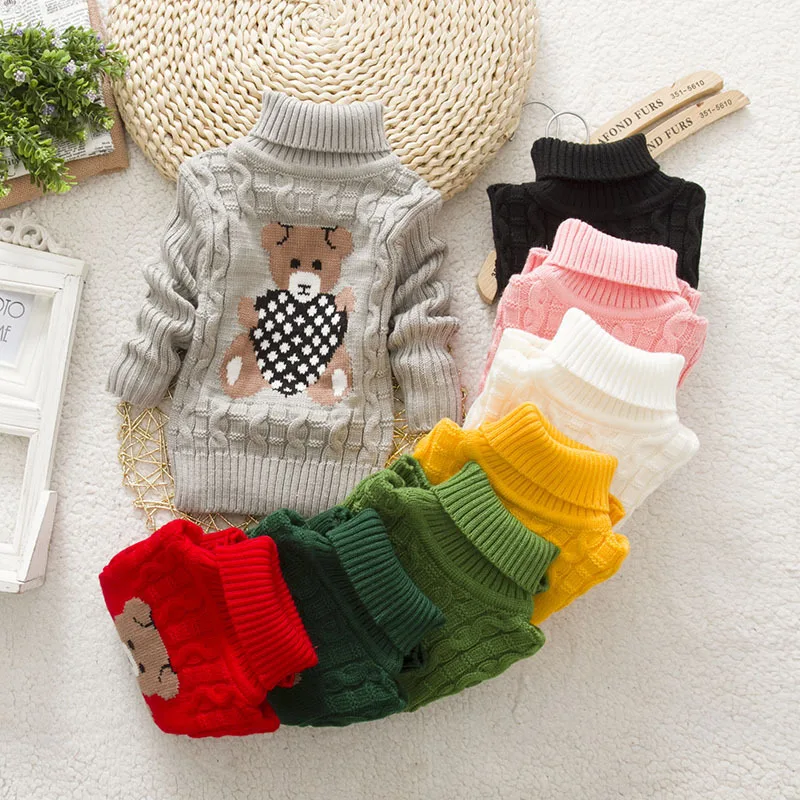 

Baby Girl Boy New Sweaters Autumn Winter Children Cartoon Jumper Knitted Pullover Turtleneck Warm Outerwear Kid Casual Clothing