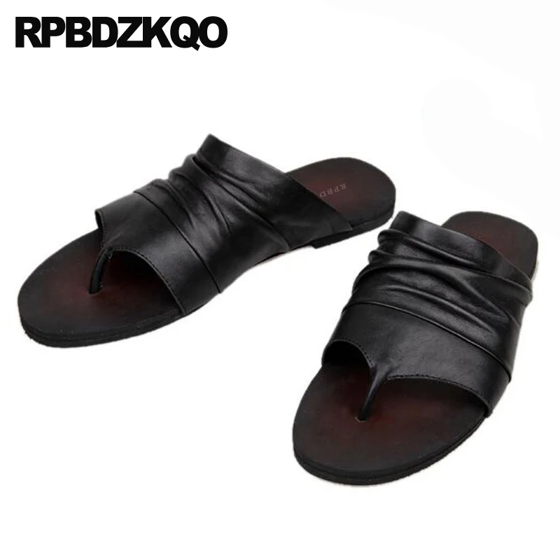 2023 Outdoor Flip Flop Shoes White Designer Men Sandals Genuine Leather Summer Slides Slippers Flat Fashion Slip On Black Strap