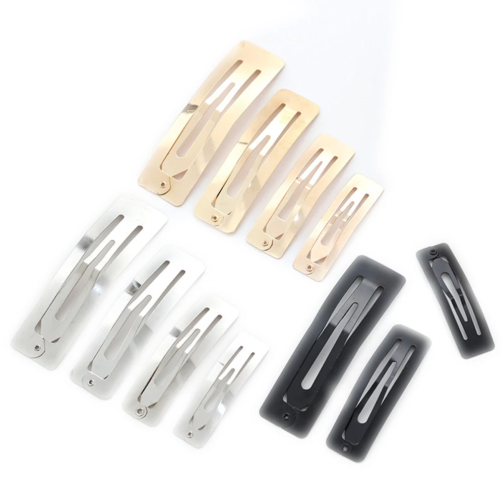 100pcs Stock Rectangle Snap BB Hair Clip 5cm 6cm 7cm 8cm Silver Gold Black Barrettes DIY Hair Pin Headwear Girls Hairgrip