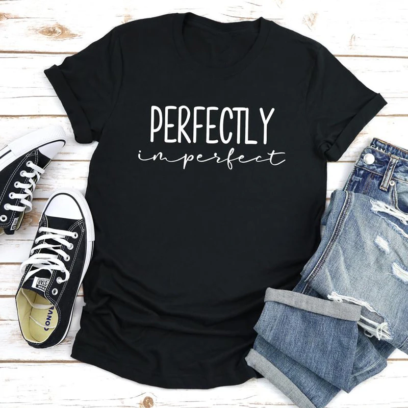 

100% Cotton Perfectly Imperfect T-shirt Women Long Sleeve Motivational Tshirt Religious Christian Bible Verse Tops Tees