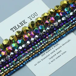 Gold Color Black Faceted Round Natural Hematite Stone Beads 3 4 6 8 10mm Spacer Loose Beads for Jewelry Making DIY Bracelet 15