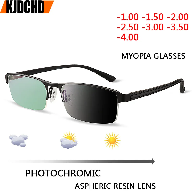 JIE.B Transition Sunglasses Photochromic myopia Eyeglasses Finished myopia Glasses for Men Computer Optical Glasses Frame