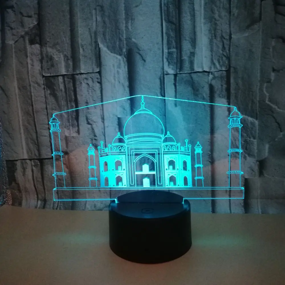 Novelty Taj Mahal Building Modelling 3D Night Lights 7 Colors Change Usb Church Table Lamp Home Decor Led Bedside Sleep Lighting