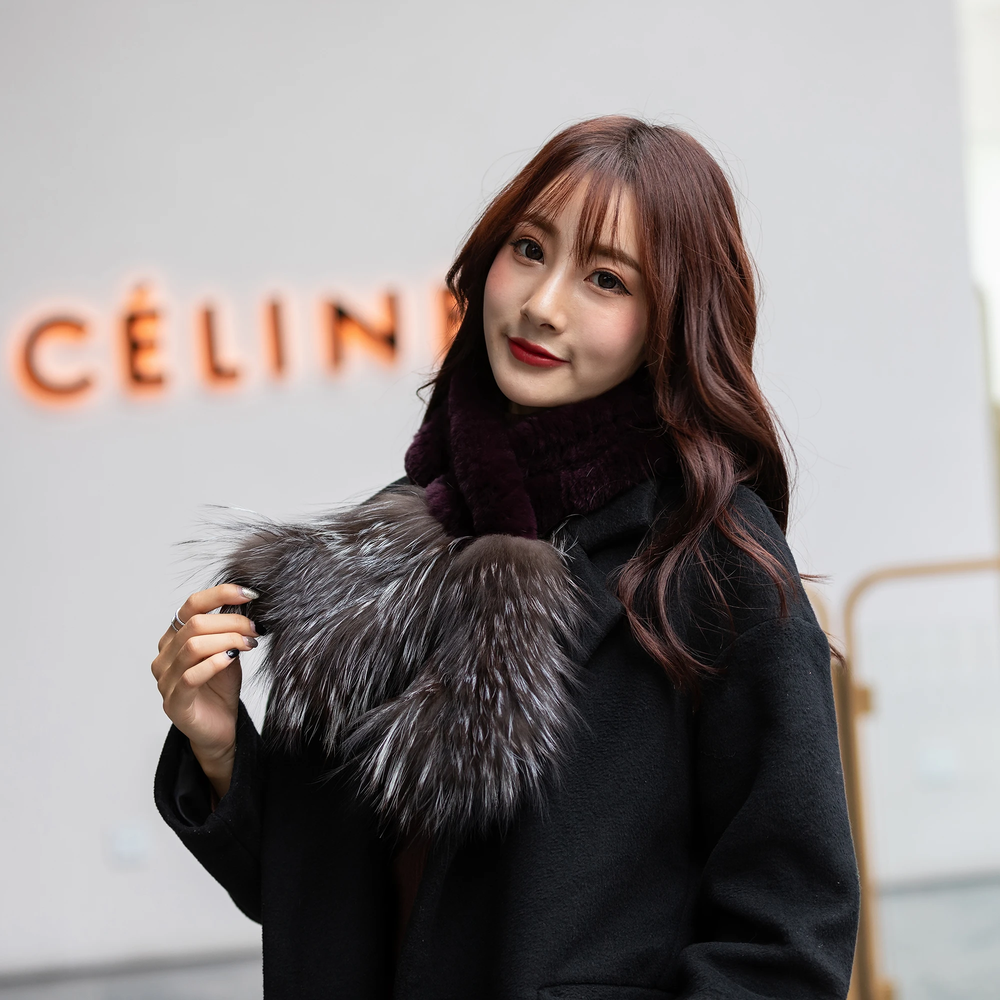 HARPPIHOP*Brand Real Rex Rabbit Fur Scarf Collar Knit Infinite Scarves Women type Fur Scarf Women Real Rabbit Fur fox fur Shawl