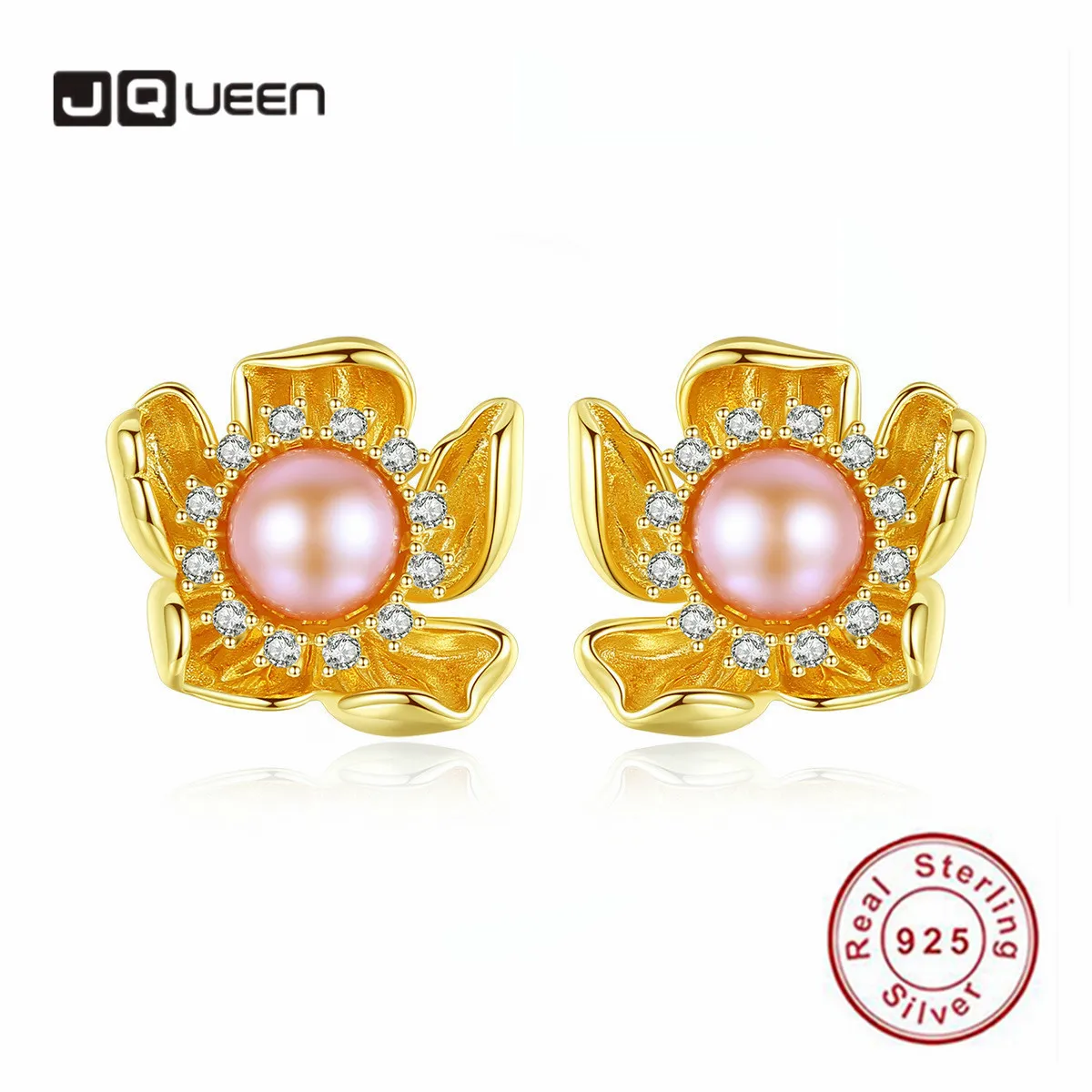 JQUEEN 925 Sterling Silver Vintage Flower-shaped Natural Pearl Bun Head Stud Earrings Temperament Women Ladies Wedding Jewelry