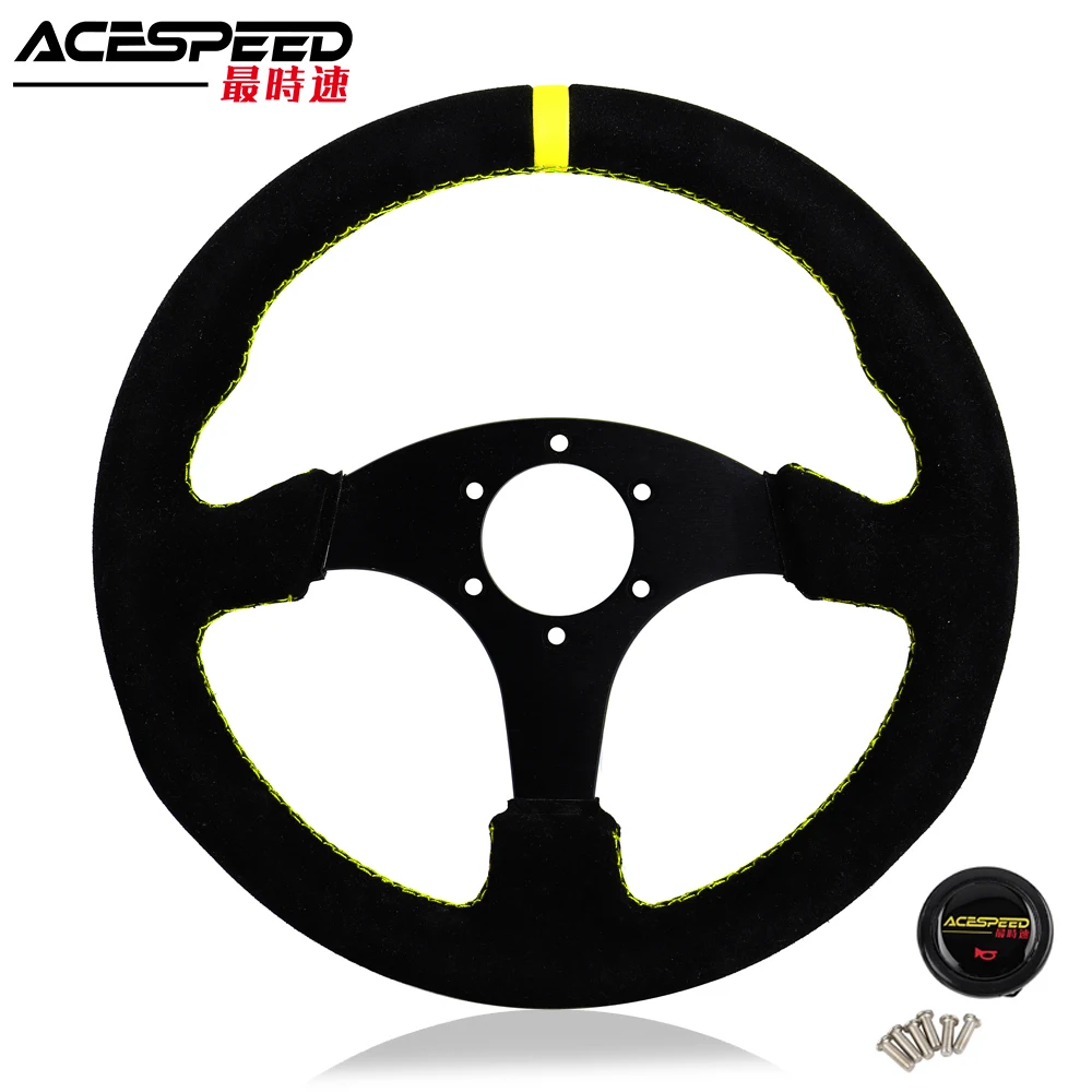 

13Inch Car Flat Steering Wheel Suede Leather Drift Suede Leather Kart Simulation Racings Game