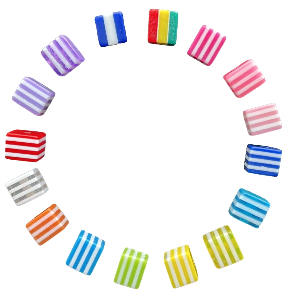 

Wholesale DIY Resin Striped Square Beads for Jewelry Bracelet Making Lovely Color 8 mm Cube Beads For Art Crafts Making