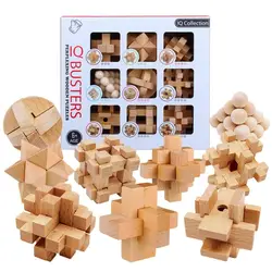 9PCS/Set IQ Wooden Burr Puzzle Educational Brain Teaser Puzzles Game for Adults Children