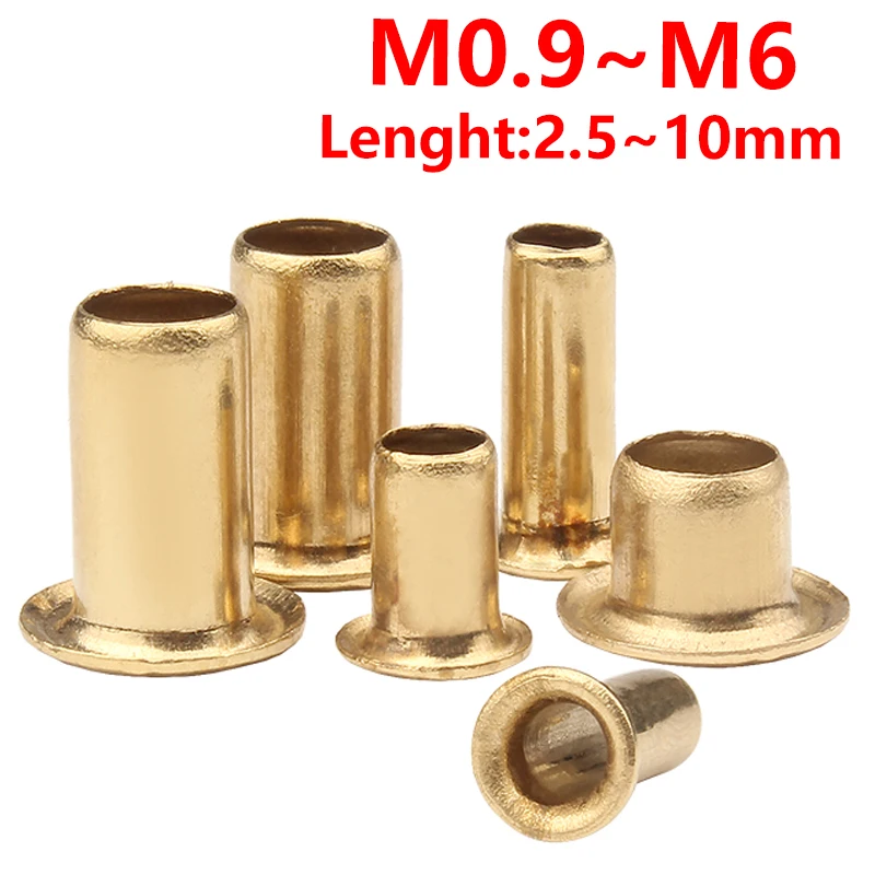 100 PCS Brass Metal Eyelets Hollow Rivet Nut Copper Through Hole Rivet Grommets Gb876 M0.9 M1.3 1.5 2 2.3 2.5 3 3.5 4 5 6mm