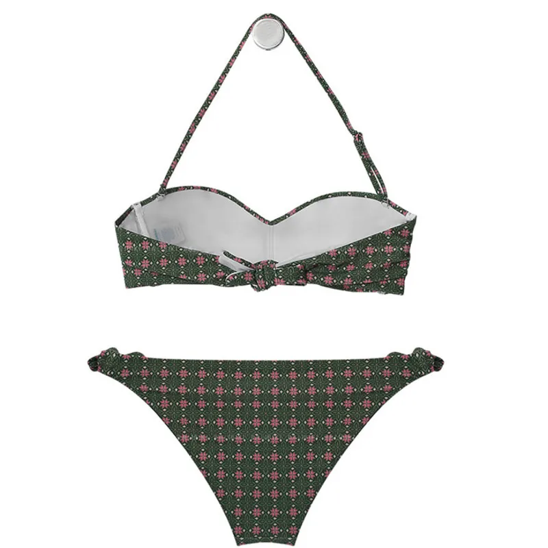 Vintage Swimsuits Woman 2022 New Bikinis Retro Green Swimwear Women Micro Biquini with Underwire Bandeau Bandage Bikini Feminino