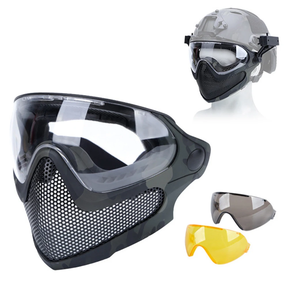 Tactical Mask Tracer Airsoft Mask Impact Resistant Matching FAST Helmet Steel Mesh Eye Protection Goggles For Paintball Hunting