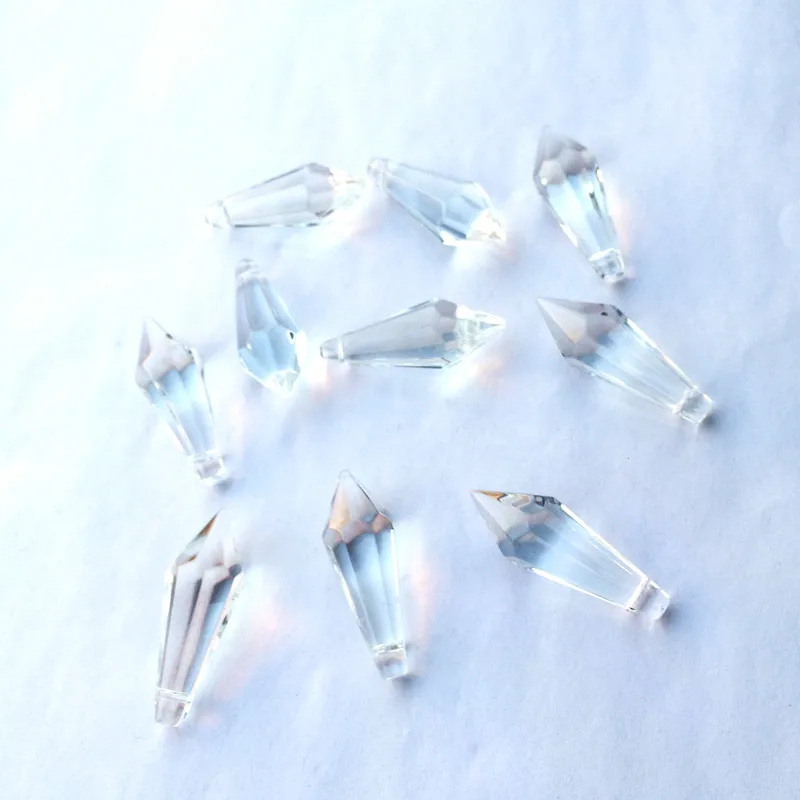 10pcs/lot 37mm Clear Chandelier Accessories Glass Crystals Glass Lamp Prisms Parts U-Icicle Drops Hanging Pendants+Free Rings