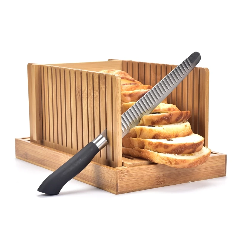 Foldable Bamboo Bread Slicer Cutter Toast Loaf Cutting Guide Slicing Maker for Homemade Cakes Bagels