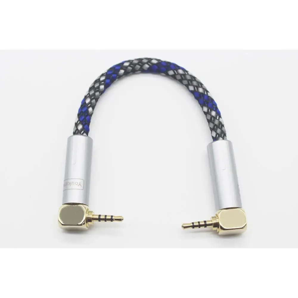 2.5mm TRRS Male to Male Right Angle to Right Angle 8 Core Silver Plated Headphone Cable Silver Plated Aux Cable in Box