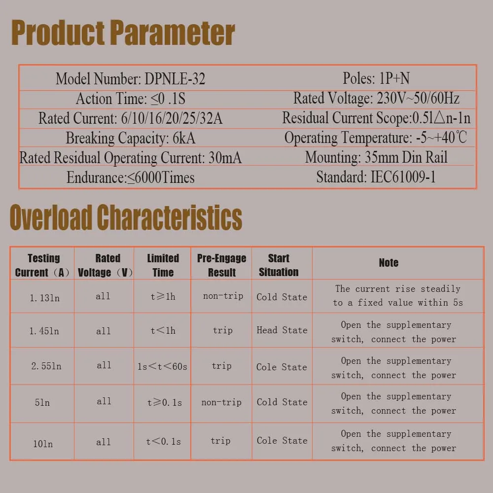 18MM Mini 230V 50/60Hz RCBO 1P+N 6KA Residual Current Differential Automatic Circuit Breaker Over Current Leakage Protection