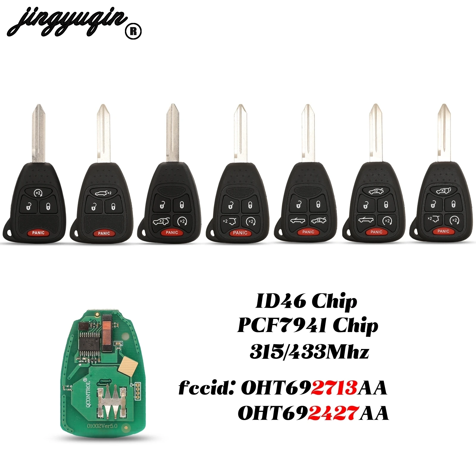 jingyuqin 4/5/6 przycisków 315/433Mhz inteligentny zdalny kluczyk samochodowy do Jeep Cherokee Commander Grand Liberty Wrangler ID46 PCF7941 Chip Fob