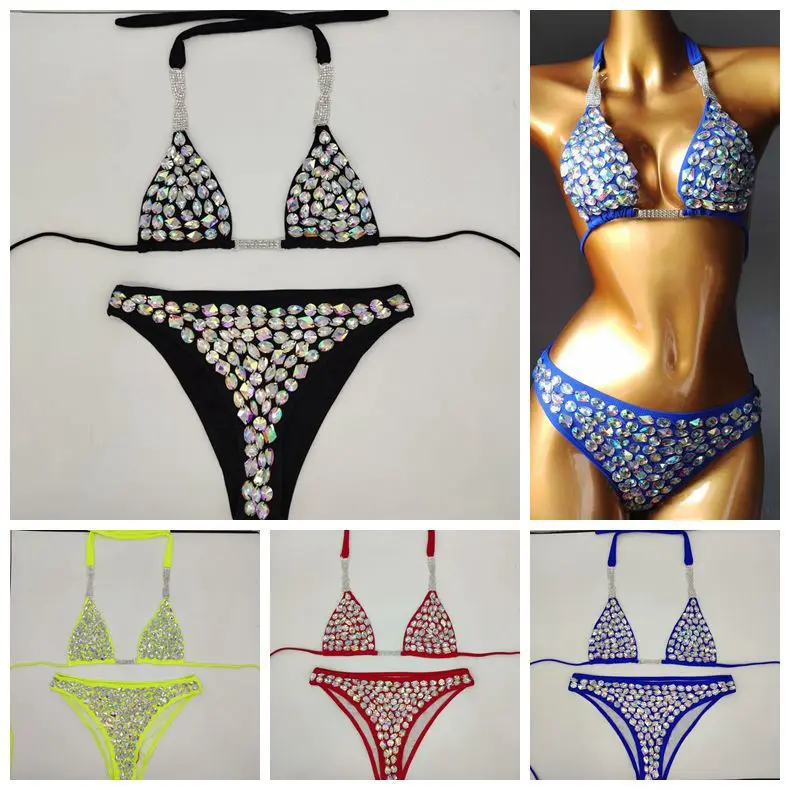 5 Color Bikini Set Women Diamante Carnival Bra rhinestone Sexy Night Club Panties Rave Festival Bikini Set Burning Man Outfit