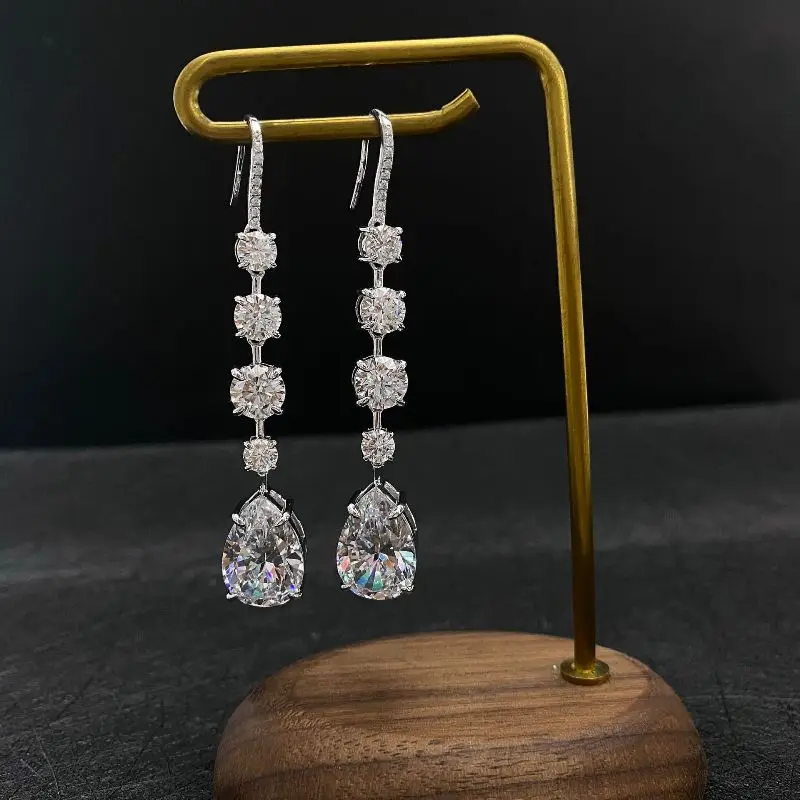 

S925 Sterling Silver Luxury White Diamond Dangle Earring For Women Wedding Engagement Ladies Earrings Jewelry Earrings