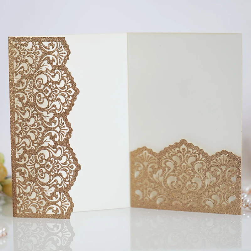 50pcs Glitter Paper Laser Cut Wedding Invitation Cards Customize Greeting Card Business With RSVP Cards Party Wedding Decoration