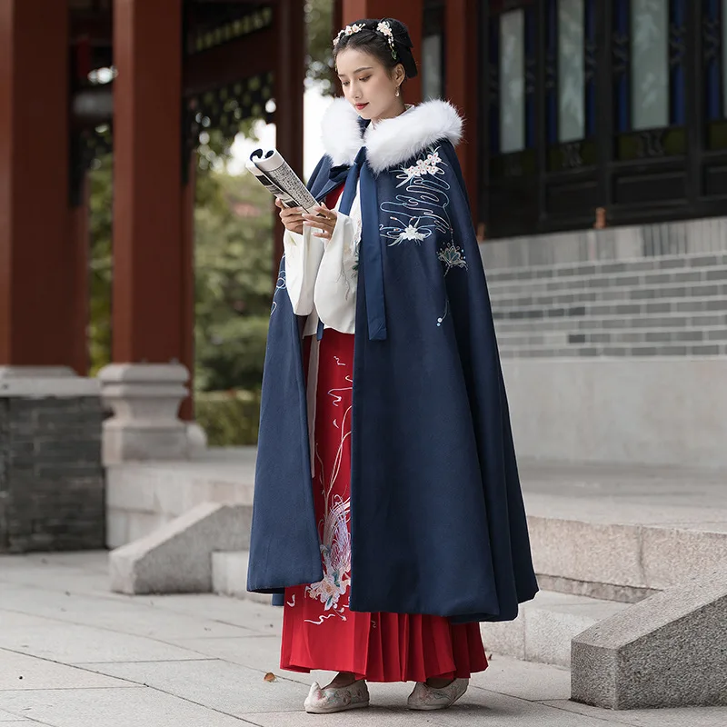 Chinese Thickness Overcoat Hooded Tang Dynasty Princess Clothing Traditional Embroidery Hanfu Cloak Ancient Winter Warm Coat