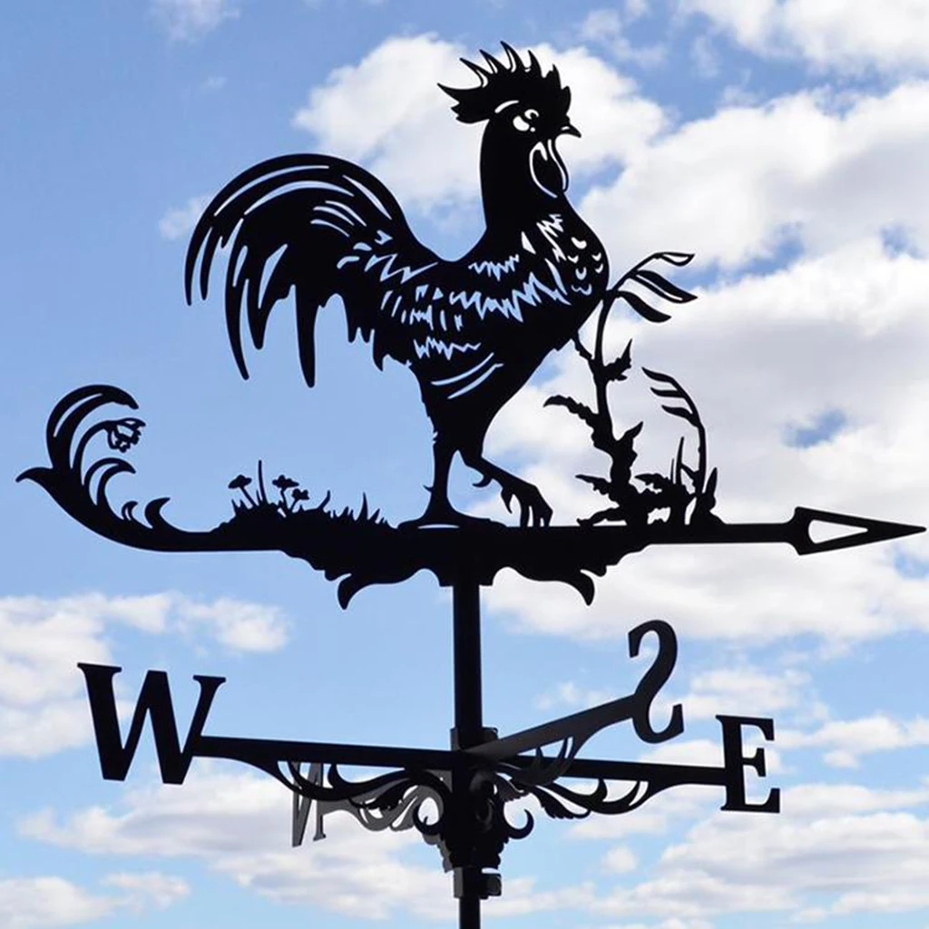 Steel Rooster Shape Weathervane Weather Vane Wind Direction Indicator Barn