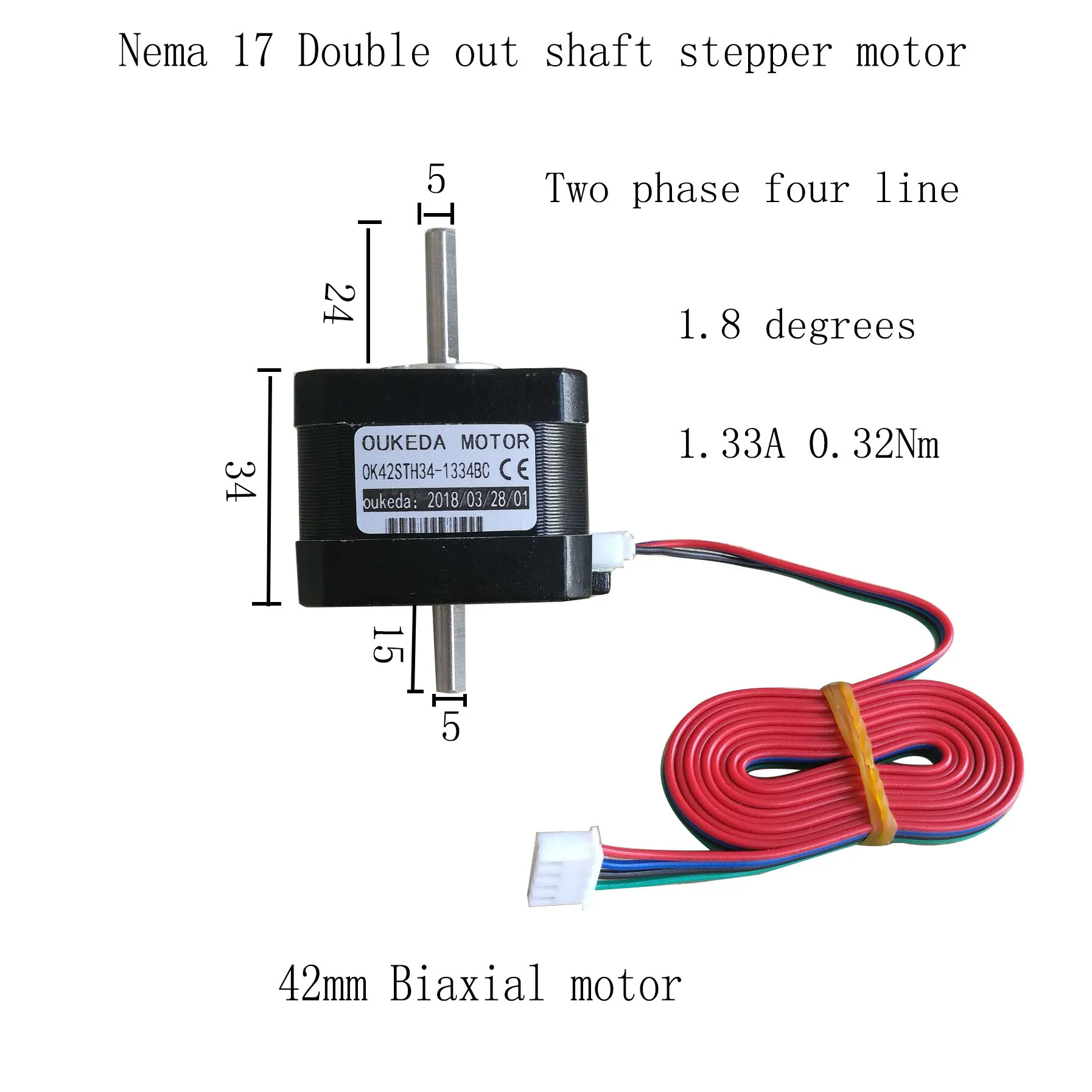 

42BYGH34 double shaft motor 42 stepper motor 0.32Nm 1.8 degrees