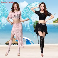 New Hot-Sale Professional Belly Dance top+skirt set 2pcs Sexy Lace edge Skirt Irregular for Women Long Skirt