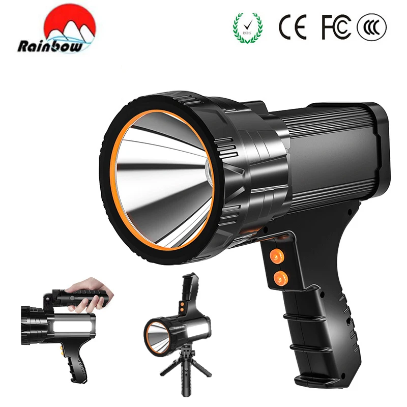 Poderosa lanterna led portátil holofotes xhp50 tocha usb recarregável holofote à prova dwaterproof água com suporte mountable pesca