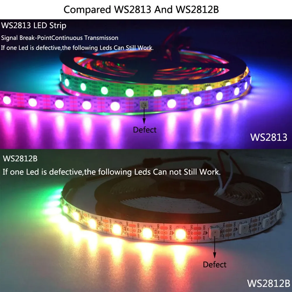 Imagem -04 - Atualizado Fita de Led com Pixels 30 60 144 Pixels Leds m Ws2812b Atualizado Preto Branco Pcb Ip30 65 67 Dc5v Ws2813 Ws2812b