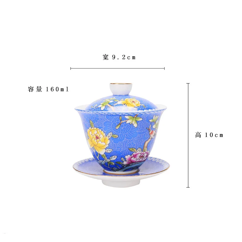 HMLOVE Color Enamel Sancai Gaiwan White Porcelain Cover Bowl Lid Saucer Kung Fu Tea Sets Handmade Tureen Travel Teaware Gift