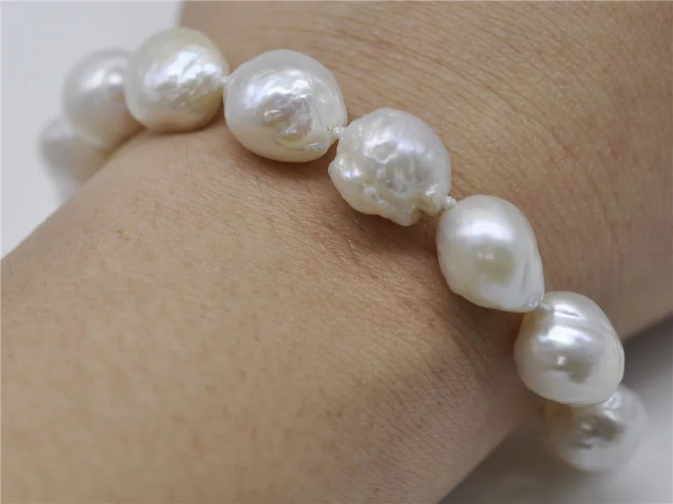 HABITOO New Baroque 12X13MM SOUTH SEA GENUINE WHITE PEARL BRACELET 14K GOLD CLASP Bangle Jewelry Bracelets for Women Gift