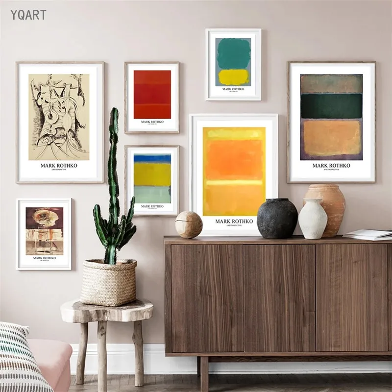 Famous Mark Rothko Focused Canvas Painting Posters Print Color Block Wall Art Pictures For Modern Home Living Room Wall Decor