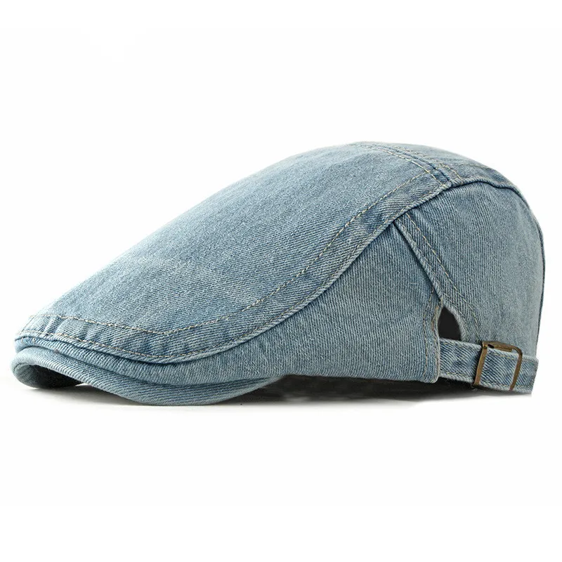 Spring Summer Solid Color Newsboy Caps Men Washed Denim Cotton Flat Peaked Cap Women Painter Beret Hats 13