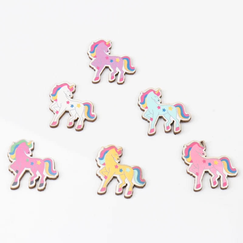 Mixed Unicorn Pattern Wooden Scrapbooking Art Collection Craft for Handmade Accessory Sewing Home Decoration 28mm 20pcs