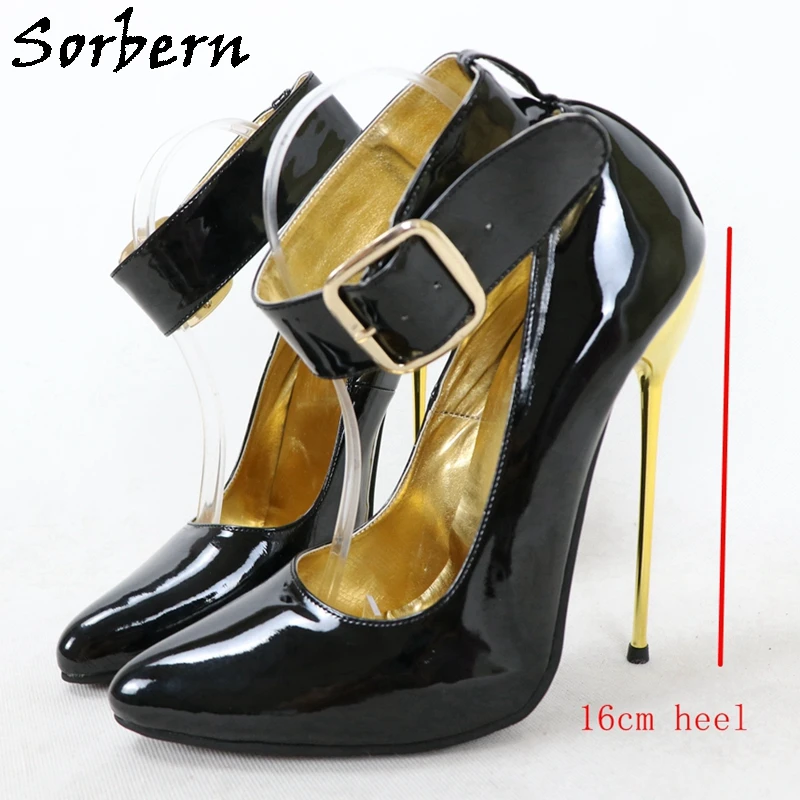 Sorbern Women Pumps Wide Ankle Straps Pointed Toe 12Cm 14Cm Stilettos Metal High Heels Womens Shoes Heel Size 10