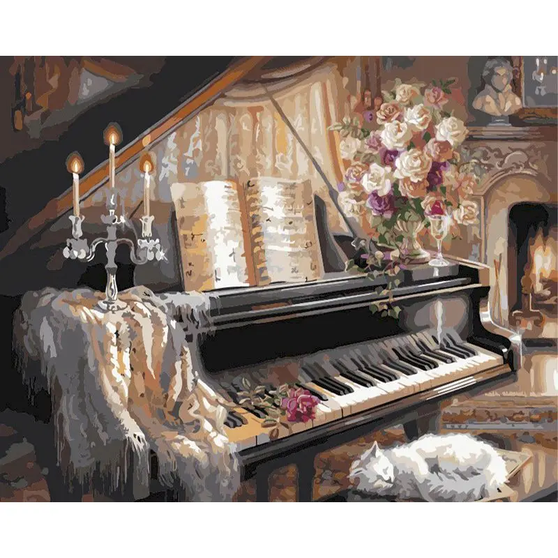 Piano Painting By Numbers Pictures Landscape On Canvas With Frame DIY Kits For Adults HandPainted Drawing Coloring By Number