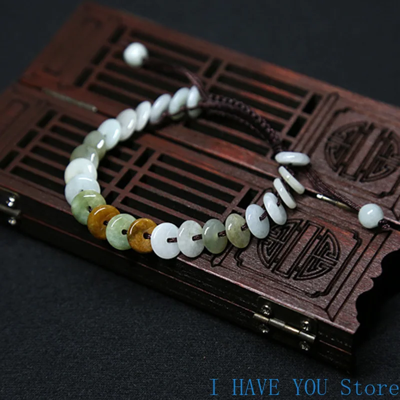 Natural Jade Handmade Weaving Bracelet Women's 9mm Peace Buckle Jade Good Luck Bracelet Charm Bracelet Jewelry