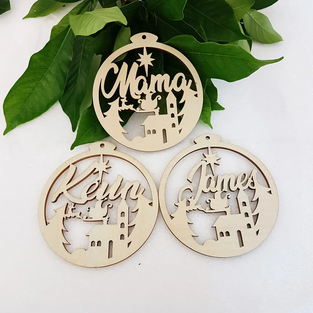 Personalized Laser Cutting Christmas Gadgets with Name Tags, Christmas Ball Decoration, Custom Gift Tags