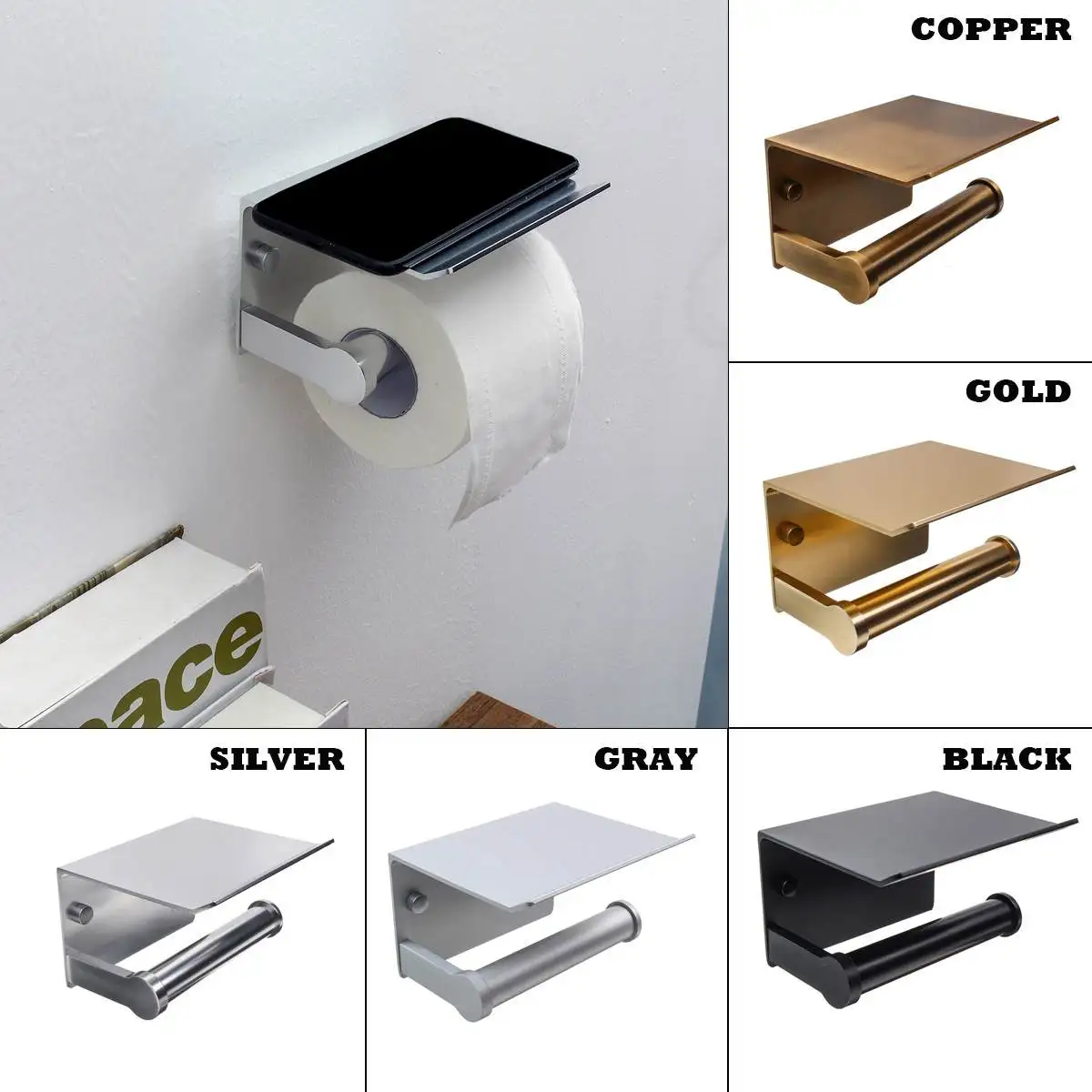 สแตนเลสสตีลผู้ถือกระดาษห้องน้ำผนังห้องน้ำ WC กระดาษชั้นวางผ้าขนหนูชั้นวางอุปกรณ์เสริม