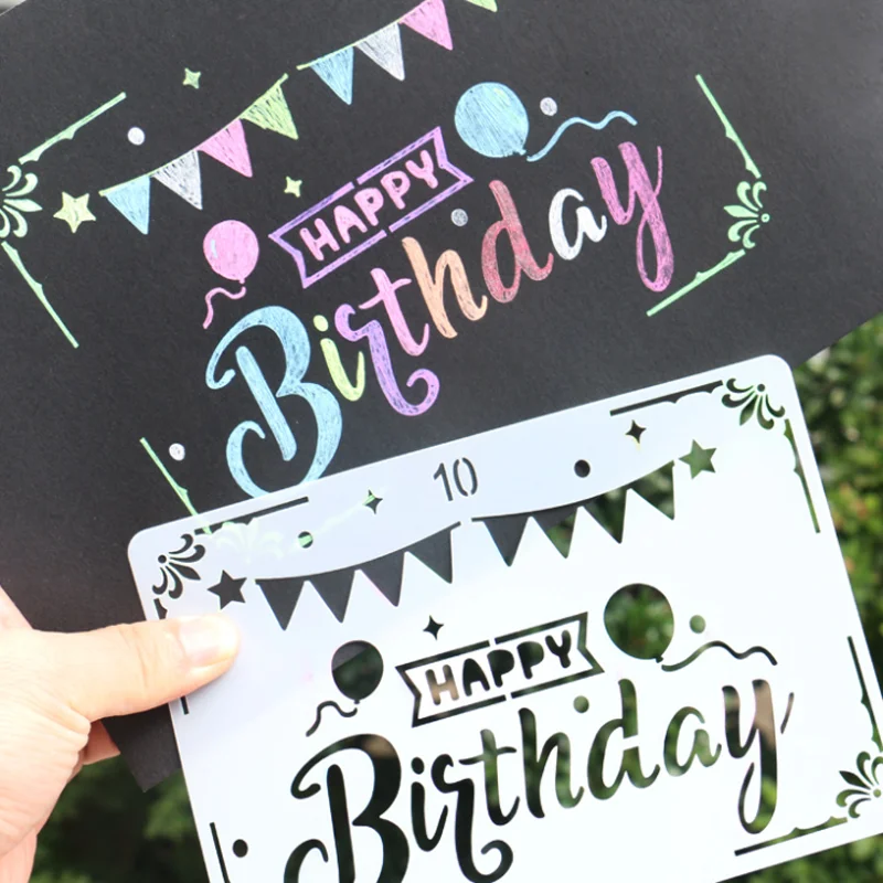 1pc Happy Birthday Wishes Stencil DIY Walls Layering Painting Template Decor Scrapbooking Coloring Embossing Supplies Reusable