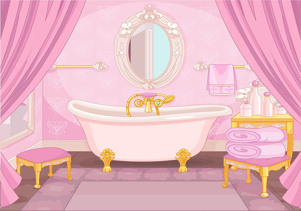 Pink bathroom interior background girl princess birthday party decor baby shower photography backdrop photo booth props B-905