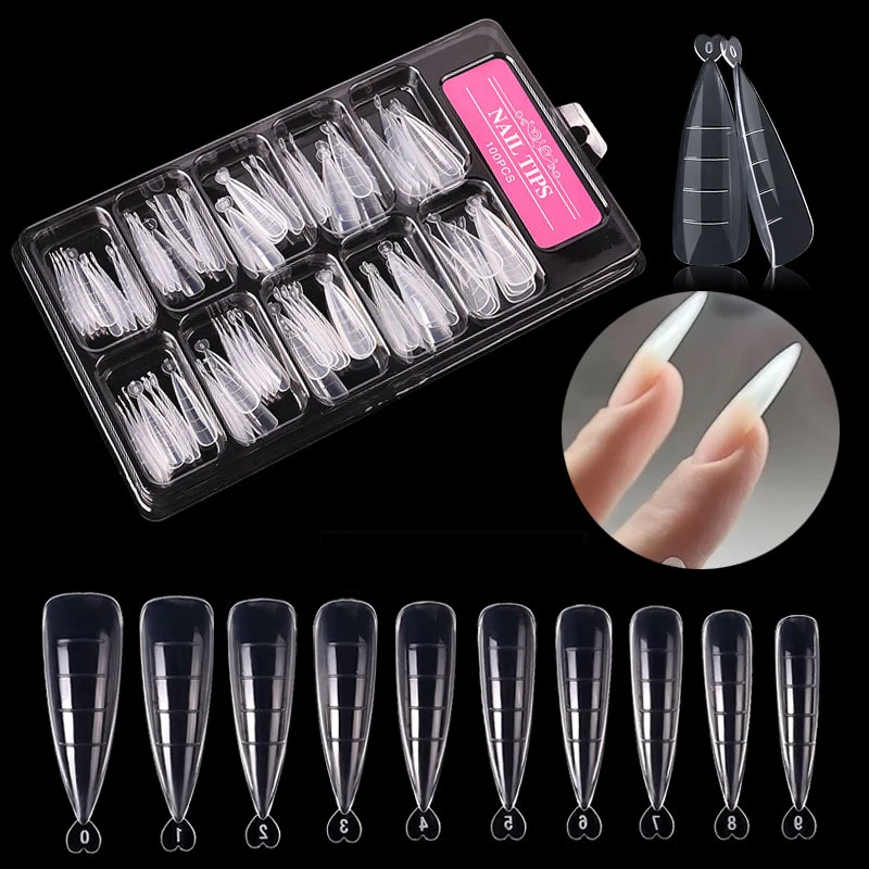 100Pcs Gel Tips Extension Dual Nail Form Flat Stiletto Nail Molds Coffin False Nail Tips for Gel Manicure