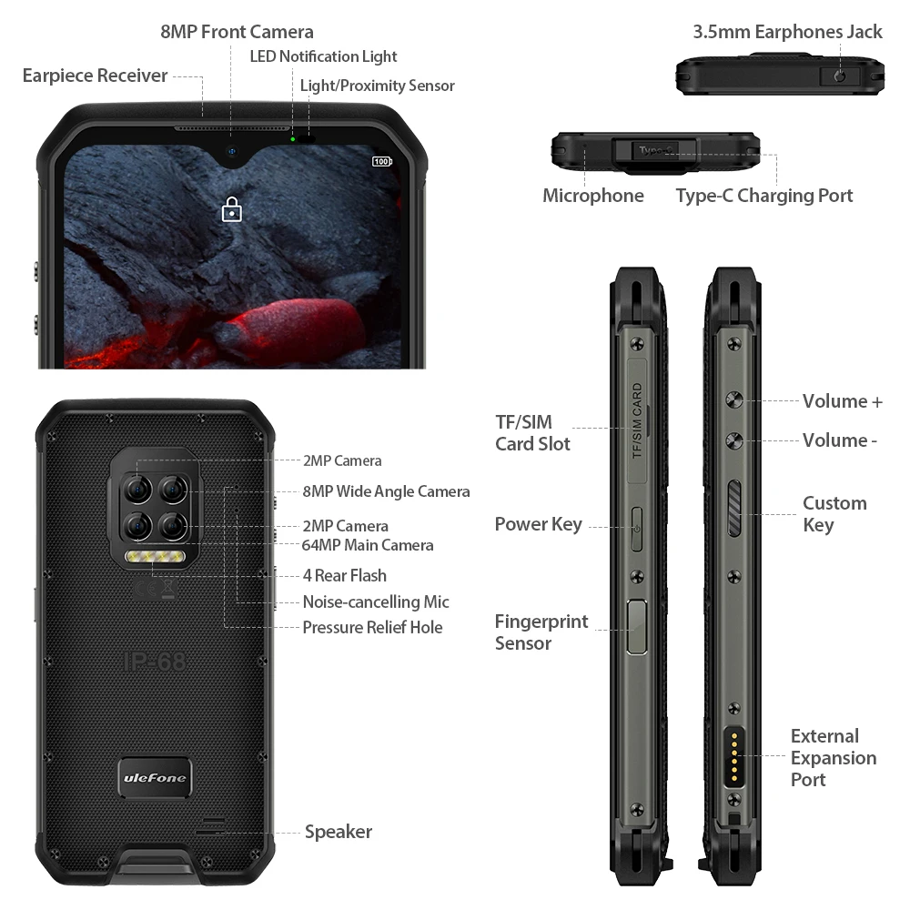 Imagem -04 - Ulefone Armor 9e Android 10 Telefone Robusto Helio P90 Octa-core 8gb Mais 128gb 2.4g Mais 5g Wifi Mobiliário 6600mah 64mp Câmera Nfc Smartphone